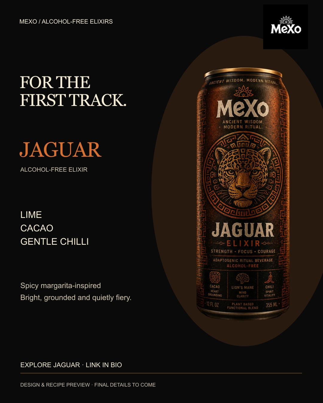 Jaguar elixir campaign concept with orange and black can artwork.